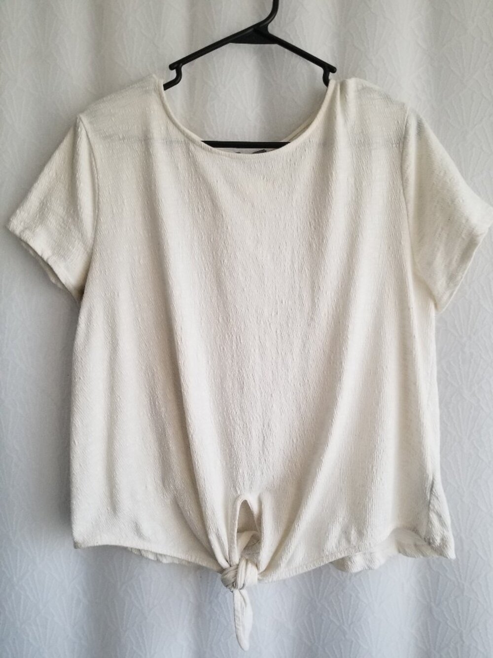 Marled Creme Tie Front Textured Blouse M